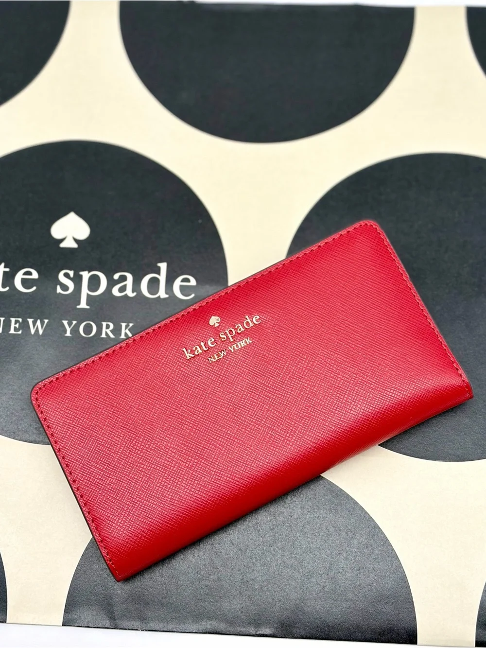 Kate Spade Large Madison Slim Bifold Wallet Red NWT